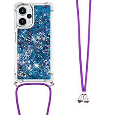 Silicone Candy Rubber TPU Bling-Bling Soft Case Cover with Lanyard Strap YB3 for Xiaomi Redmi Note 12 Turbo 5G Blue