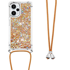 Silicone Candy Rubber TPU Bling-Bling Soft Case Cover with Lanyard Strap YB3 for Xiaomi Redmi Note 12 Turbo 5G Gold