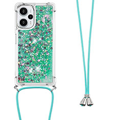 Silicone Candy Rubber TPU Bling-Bling Soft Case Cover with Lanyard Strap YB3 for Xiaomi Redmi Note 12 Turbo 5G Green