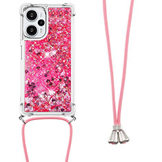 Silicone Candy Rubber TPU Bling-Bling Soft Case Cover with Lanyard Strap YB3 for Xiaomi Redmi Note 12 Turbo 5G Red