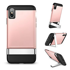 Silicone Candy Rubber TPU Soft Case with Stand for Apple iPhone Xs Max Rose Gold