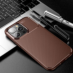 Silicone Candy Rubber TPU Twill Soft Case Cover for Apple iPhone 14 Pro Brown