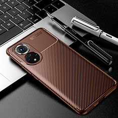 Silicone Candy Rubber TPU Twill Soft Case Cover for Huawei Honor 50 5G Brown