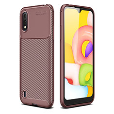 Silicone Candy Rubber TPU Twill Soft Case Cover for Samsung Galaxy A01 SM-A015 Brown