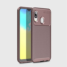 Silicone Candy Rubber TPU Twill Soft Case Cover for Samsung Galaxy A20e Brown