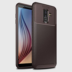 Silicone Candy Rubber TPU Twill Soft Case Cover for Samsung Galaxy A6 Plus (2018) Brown