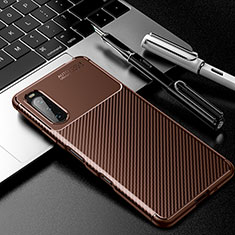 Silicone Candy Rubber TPU Twill Soft Case Cover for Sony Xperia 10 III SOG04 Brown
