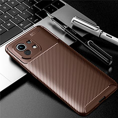 Silicone Candy Rubber TPU Twill Soft Case Cover for Xiaomi Mi 11 5G Brown