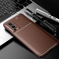 Silicone Candy Rubber TPU Twill Soft Case Cover S01 for OnePlus Nord 2 5G Brown