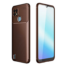 Silicone Candy Rubber TPU Twill Soft Case Cover S01 for Realme C21 Brown