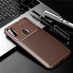 Silicone Candy Rubber TPU Twill Soft Case Cover S01 for Samsung Galaxy A11 Brown