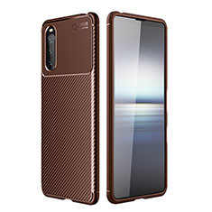 Silicone Candy Rubber TPU Twill Soft Case Cover S01 for Sony Xperia 10 III SOG04 Brown