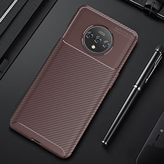 Silicone Candy Rubber TPU Twill Soft Case Cover S03 for OnePlus 7T Brown