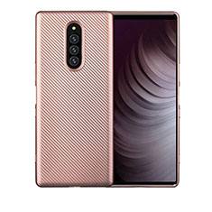 Silicone Candy Rubber TPU Twill Soft Case Cover T01 for Sony Xperia 1 Rose Gold