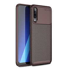 Silicone Candy Rubber TPU Twill Soft Case Cover WL1 for Samsung Galaxy A70 Brown