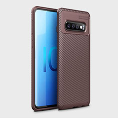 Silicone Candy Rubber TPU Twill Soft Case Cover Y01 for Samsung Galaxy S10 Brown