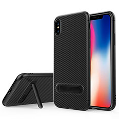 Silicone Candy Rubber TPU Twill Soft Case with Stand for Apple iPhone Xs Max Black