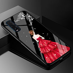 Silicone Frame Dress Party Girl Mirror Case Cover for Oppo Find X2 Red and Black