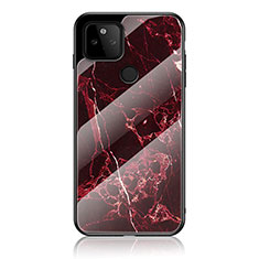 Silicone Frame Fashionable Pattern Mirror Case Cover for Google Pixel 5a 5G Red