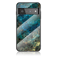 Silicone Frame Fashionable Pattern Mirror Case Cover for Google Pixel 6 Pro 5G Blue