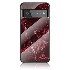 Silicone Frame Fashionable Pattern Mirror Case Cover for Google Pixel 6 Pro 5G Red