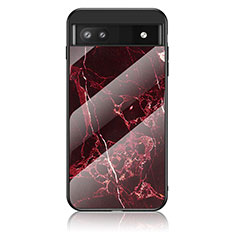 Silicone Frame Fashionable Pattern Mirror Case Cover for Google Pixel 6a 5G Red