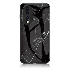 Silicone Frame Fashionable Pattern Mirror Case Cover for Huawei Honor 70 Pro 5G Black