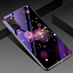 Silicone Frame Fashionable Pattern Mirror Case Cover for Huawei Honor V30 Pro 5G Purple