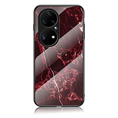 Silicone Frame Fashionable Pattern Mirror Case Cover for Huawei P50 Pro Red