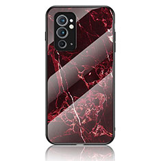 Silicone Frame Fashionable Pattern Mirror Case Cover for OnePlus 9RT 5G Red