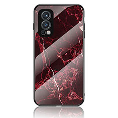 Silicone Frame Fashionable Pattern Mirror Case Cover for OnePlus Nord 2 5G Red