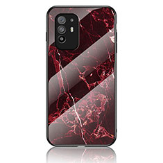 Silicone Frame Fashionable Pattern Mirror Case Cover for Oppo A94 5G Red