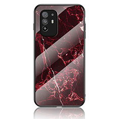 Silicone Frame Fashionable Pattern Mirror Case Cover for Oppo A95 5G Red