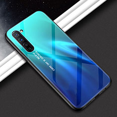 Silicone Frame Fashionable Pattern Mirror Case Cover for Oppo Reno3 Cyan