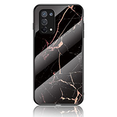 Silicone Frame Fashionable Pattern Mirror Case Cover for Oppo Reno6 Lite Gold and Black