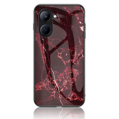 Silicone Frame Fashionable Pattern Mirror Case Cover for Realme C33 (2023) Red