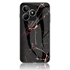 Silicone Frame Fashionable Pattern Mirror Case Cover for Realme C53 India Gold and Black