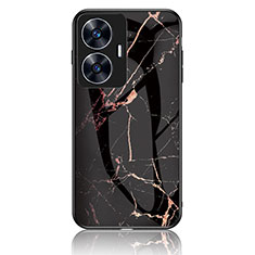 Silicone Frame Fashionable Pattern Mirror Case Cover for Realme Narzo N55 Gold and Black