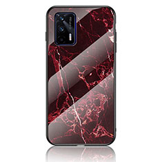 Silicone Frame Fashionable Pattern Mirror Case Cover for Realme Q3 Pro 5G Red