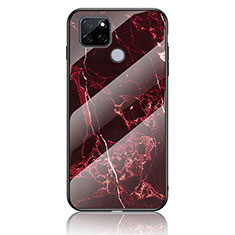 Silicone Frame Fashionable Pattern Mirror Case Cover for Realme V3 5G Red