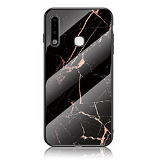 Silicone Frame Fashionable Pattern Mirror Case Cover for Samsung Galaxy A70E Gold and Black