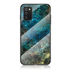 Silicone Frame Fashionable Pattern Mirror Case Cover for Samsung Galaxy F02S SM-E025F Blue