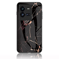 Silicone Frame Fashionable Pattern Mirror Case Cover for Vivo iQOO 10 Pro 5G Gold and Black