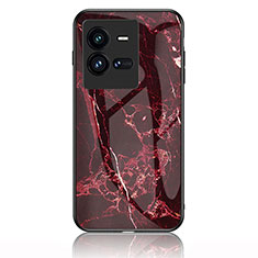 Silicone Frame Fashionable Pattern Mirror Case Cover for Vivo iQOO 10 Pro 5G Red