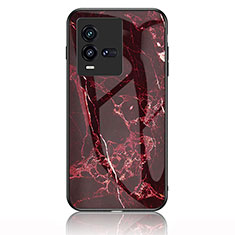 Silicone Frame Fashionable Pattern Mirror Case Cover for Vivo iQOO 9T 5G Red