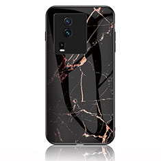 Silicone Frame Fashionable Pattern Mirror Case Cover for Vivo iQOO Neo7 5G Gold and Black