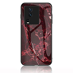 Silicone Frame Fashionable Pattern Mirror Case Cover for Vivo iQOO Neo7 SE Red