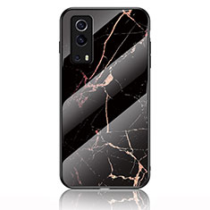 Silicone Frame Fashionable Pattern Mirror Case Cover for Vivo iQOO Z3 5G Gold and Black