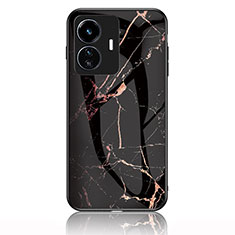 Silicone Frame Fashionable Pattern Mirror Case Cover for Vivo iQOO Z6 Lite 5G Gold and Black