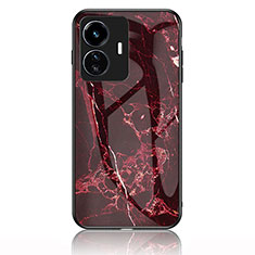 Silicone Frame Fashionable Pattern Mirror Case Cover for Vivo iQOO Z6 Lite 5G Red